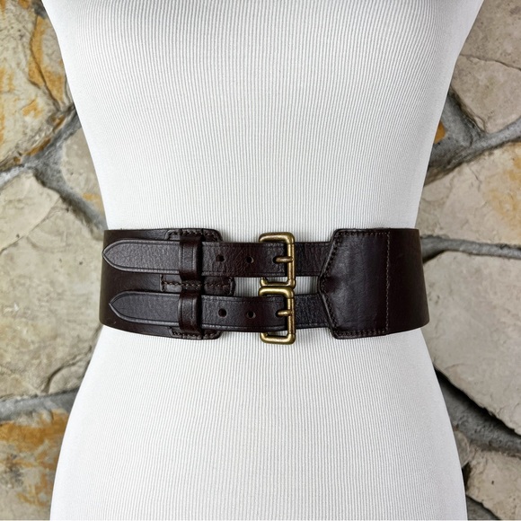 Theory Accessories - Theory Double Buckle Wide Waist Leather Corset Belt Espresso | P